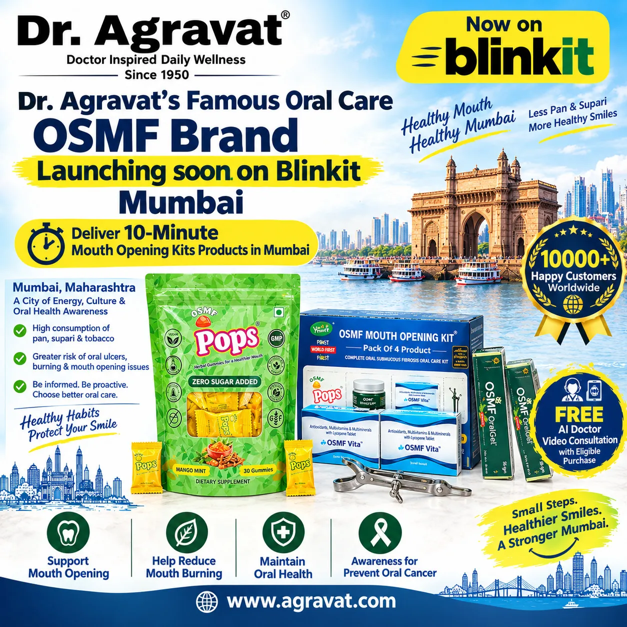 Dr. Agravats Famous OSMF Oral Care Brand Launching Soon on Blinkit in Mumbai