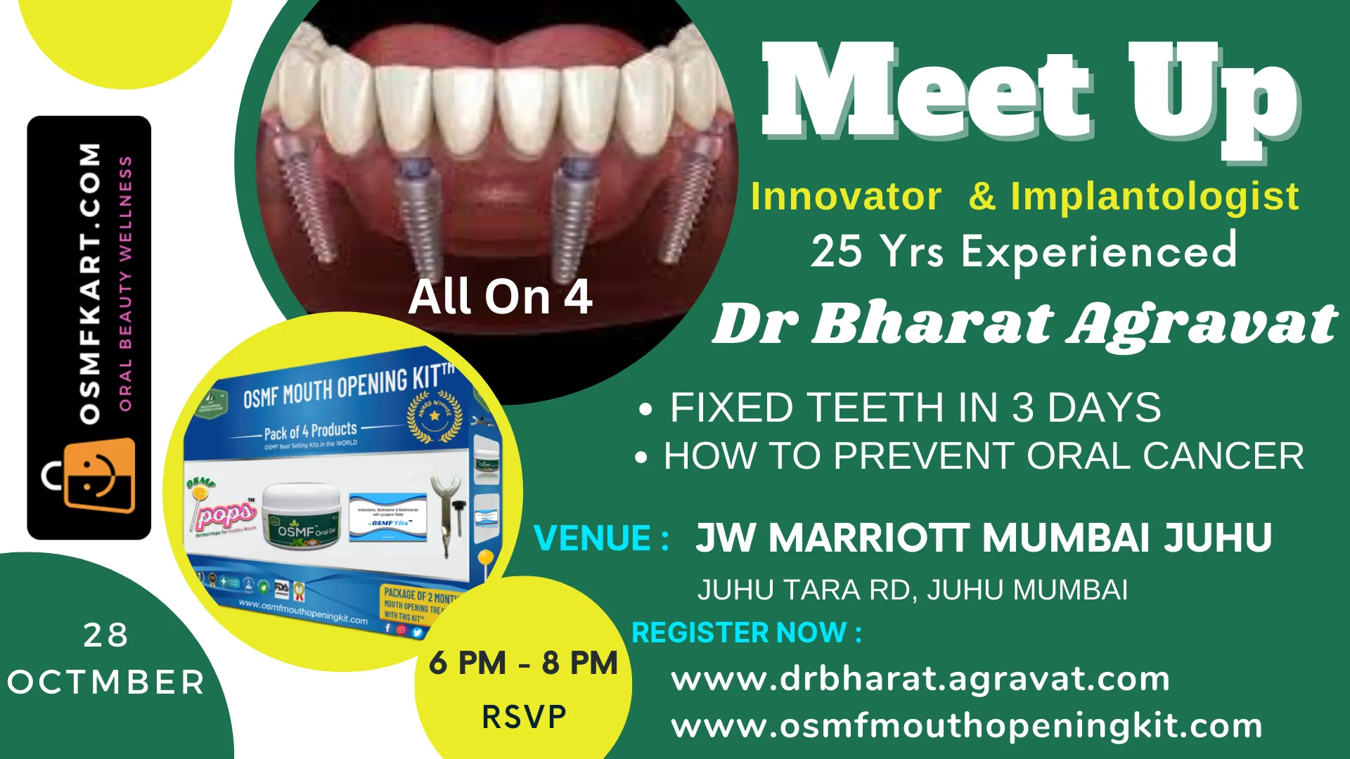 Meet 25 yrs Experienced Implantologist & Innovator Dr. Bharat Agravat In Mumbai; Watch Him Talk On Fixed Teeth in 3 Days Dental Implants And OSMF Mouth Opening Kit