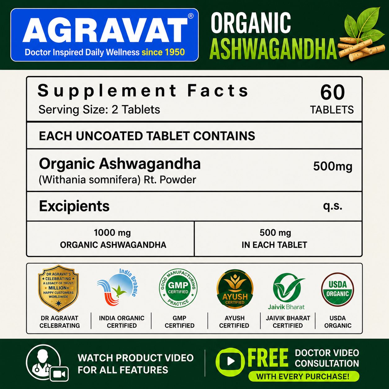 Organic Ashwagandha Tablets AGRAVAT